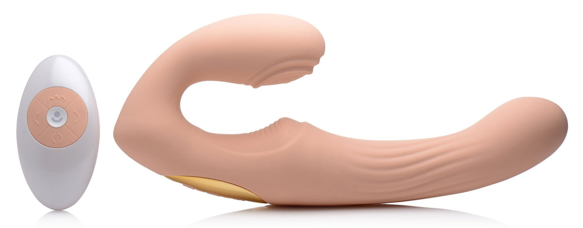 15X U - Pulse Silicone Pulsating and Vibrating Strapless Strap - on with Remote - Blush - Royal Sins