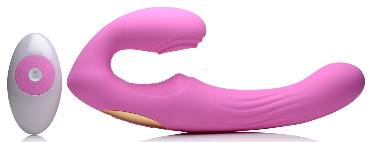 15X U - Pulse Silicone Pulsating and Vibrating Strapless Strap - on with Remote - Pink - Royal Sins