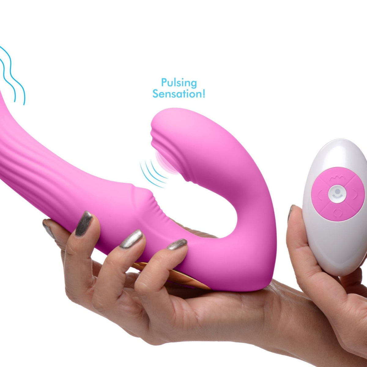 15X U - Pulse Silicone Pulsating and Vibrating Strapless Strap - on with Remote - Pink - Royal Sins