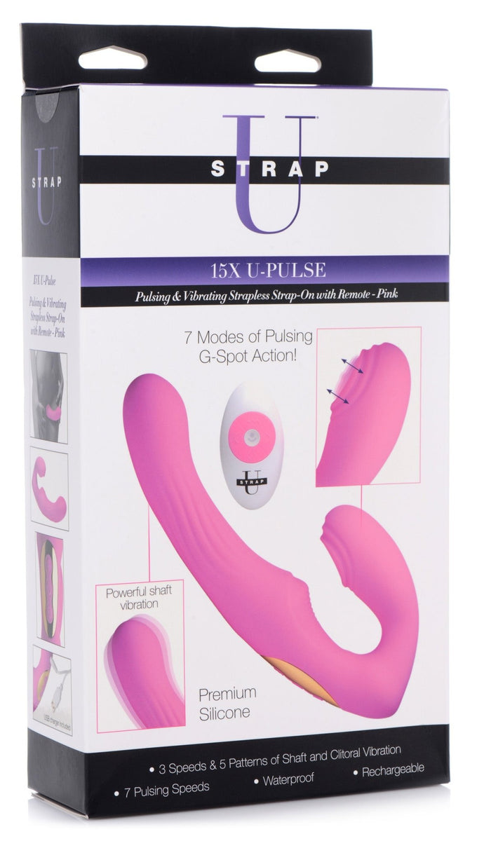 15X U - Pulse Silicone Pulsating and Vibrating Strapless Strap - on with Remote - Pink - Royal Sins