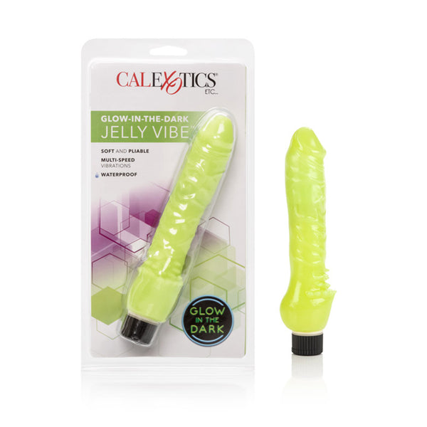 Glow In The Dark Jelly Penis Vibrator - Green 7in