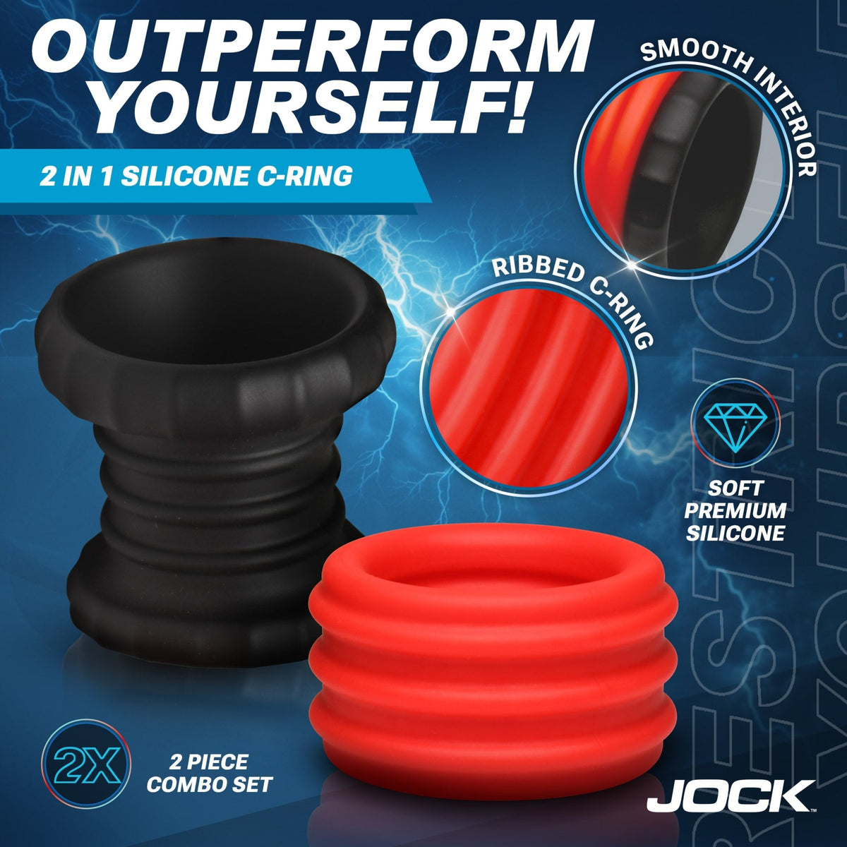 2 - in - 1 Silicone Cock Ring - Red - Royal Sins