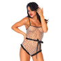 2 PC Lace trimmed sheer flocked star bodysuit with snap crotch and ribbon tie. Size M - Royal Sins