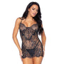 2 - Piece Eyelash Lace Rhinestone Backless Mini Dress And Matching G - String Large Black - Royal Sins