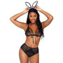 3 PC Bedroom Bunny, includes eyelash lace cage strap bra top, cheeky backless panty with fluffy tail, and ear headband. - Royal Sins