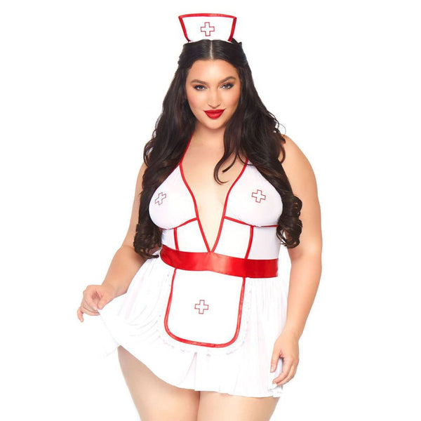 3 PC Nightshift Nurse, includes deep - V babydoll dress, g - string, and matching headband. - Royal Sins