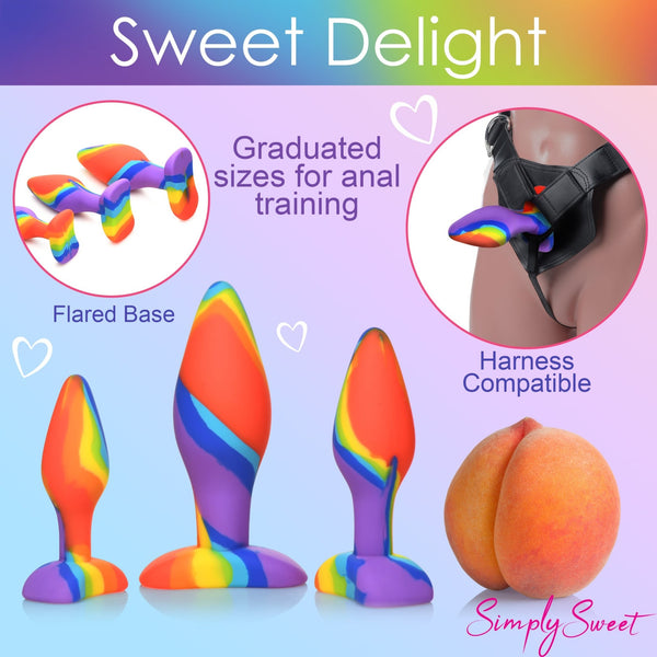 3 Piece Rainbow Silicone Butt Plug Set - Royal Sins