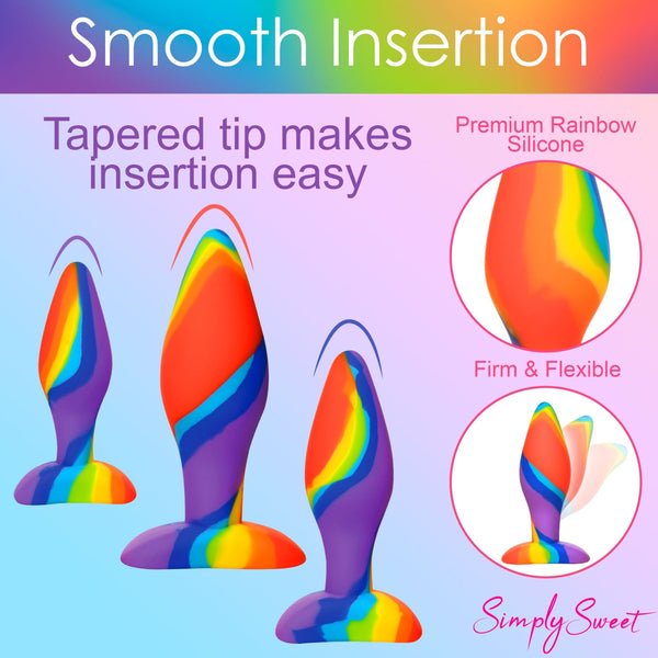 3 Piece Rainbow Silicone Butt Plug Set - Royal Sins