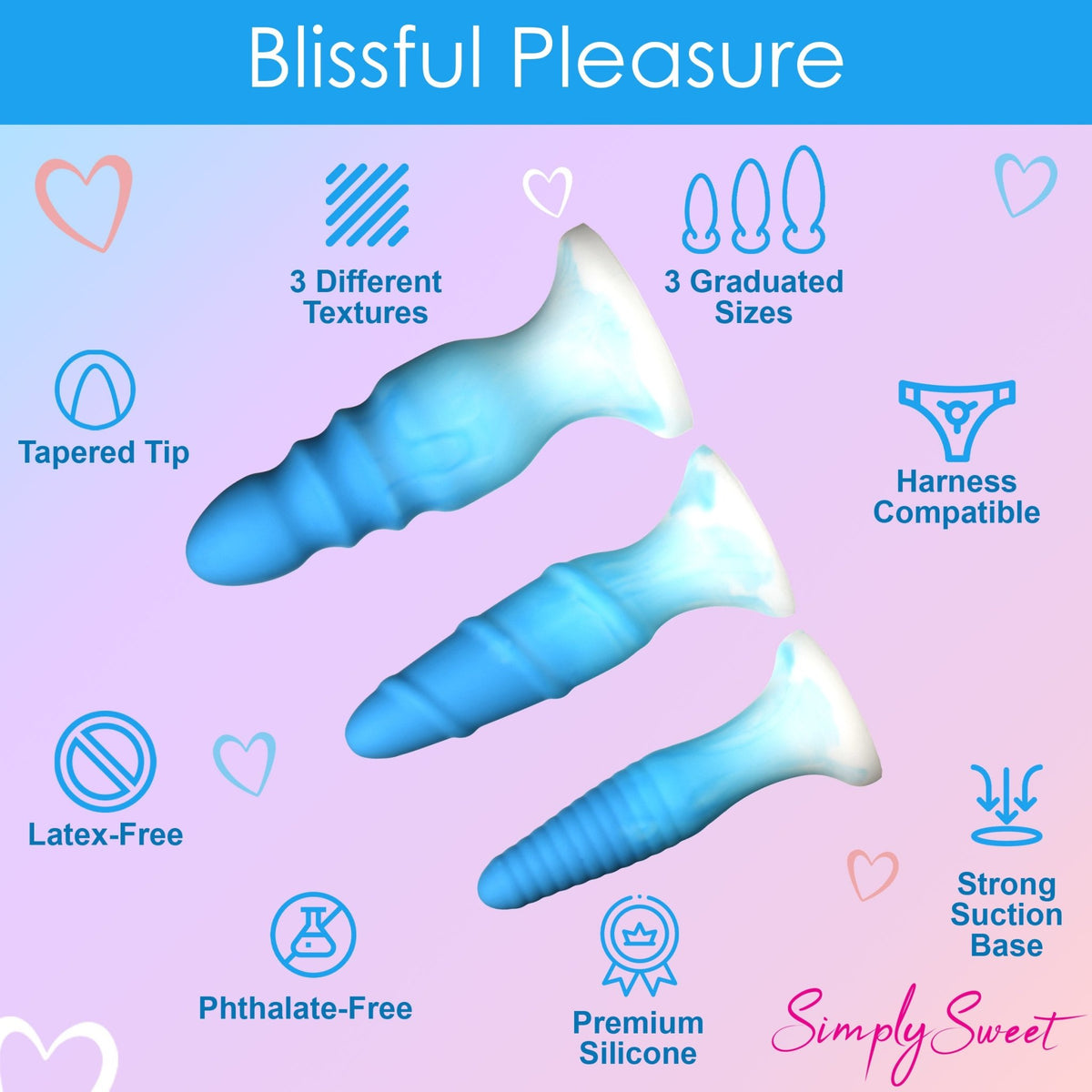 3 Piece Silicone Butt Plug Set - Blue - Royal Sins