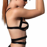 3 Piece Wet Look Bondage G - String Teddy with Restraints - Royal Sins