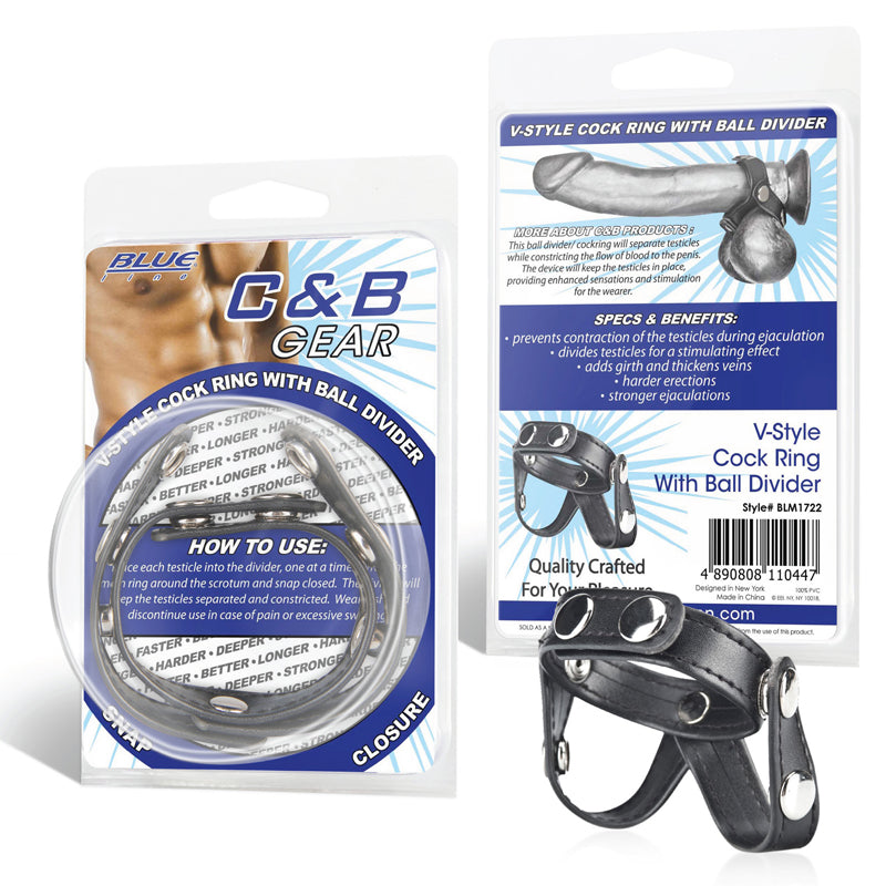 Blue Line C&B Gear V-style Cock Ring with Ball Divider