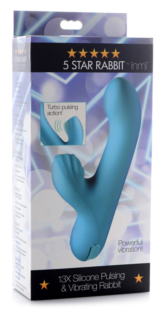 5 Star 13X Silicone Pulsing and Vibrating Rabbit - Teal - Royal Sins