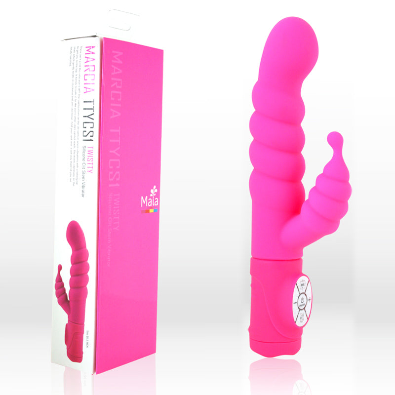 Maia Toys Maia Toys Twistty Silicone Vibrator with clit stem - TTYCS1 Neon Pink