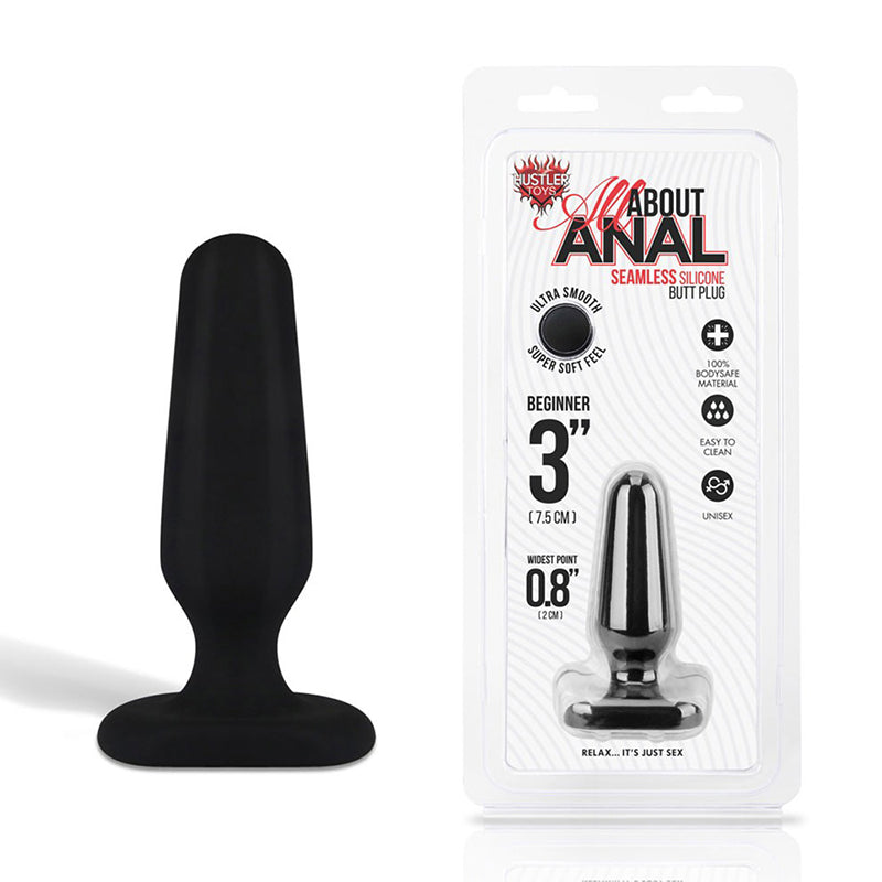 Hustler All About Anal Seamless Silicone Butt Plug 3in Black