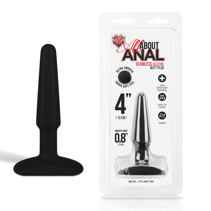 Hustler All About Anal Seamless Silicone Butt Plug 4in Black