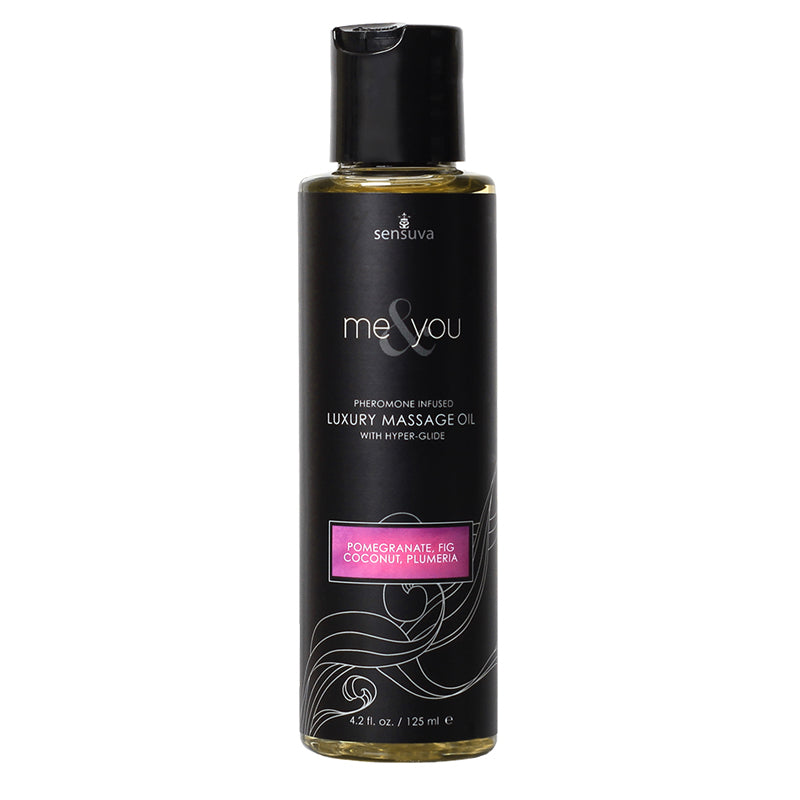 Sensuva Me & You Pheromone-Infused Luxury Massage Oil Pomegranate, Fig, Coconut, Plumeria 4.2 oz.