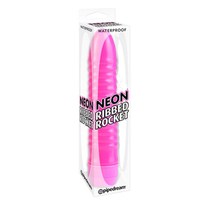 Pipedream Neon Ribbed Rocket Waterproof Slimline Vibrator Pink