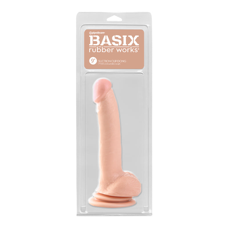 Basix Rubber Works 9 in. Suction Cup Dong With Balls Beige
