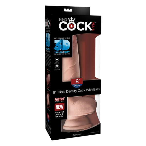 King Cock Plus 8 in. Triple Density Cock With Balls Realistic Suction Cup Dildo Beige
