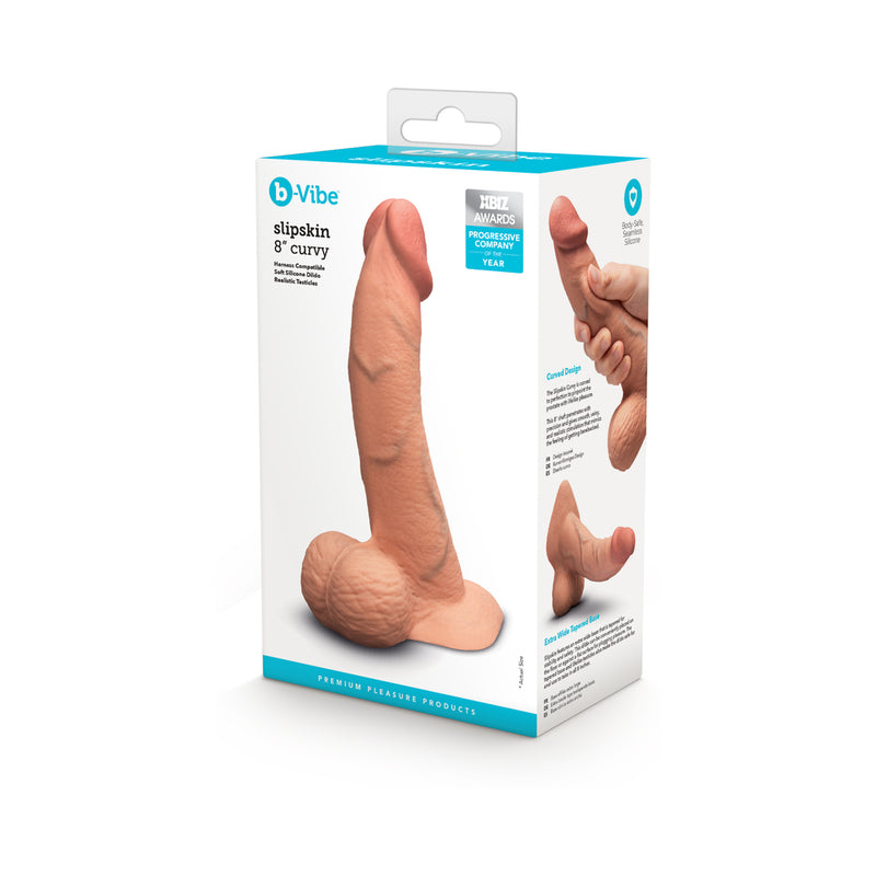 b-Vibe Slipskin Realistic Silicone Dildo 8 in. Curved Mocha