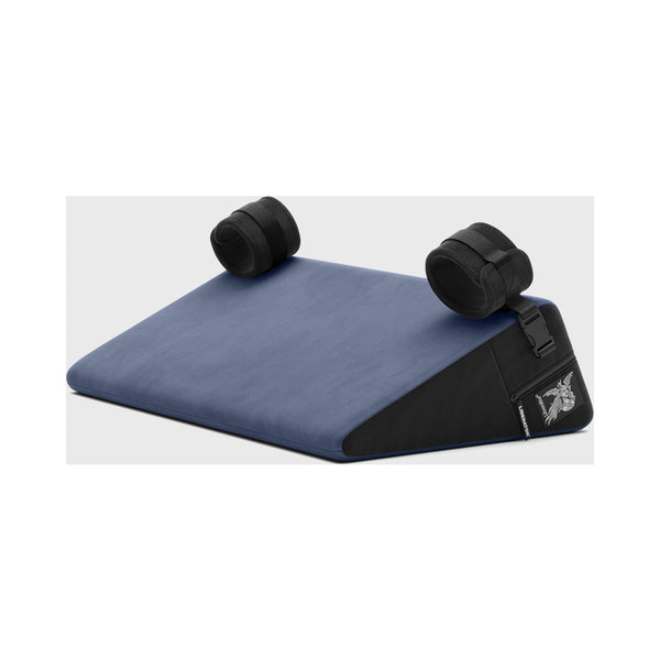 Liberator Black Label Wedge 24 in. Sex Position Pillow with Cuffs Decor Velvet Blue