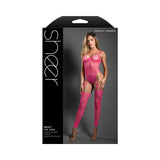 Fantasy Lingerie Sheer Next To You Crotchless Geometric Fishnet Teddy Bodystocking Neon Pink O/S