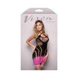 Fantasy Lingerie Vixen Ready Or Not Ombre Knit Asymmetrical Keyhole Halter Dress Black/Pink O/S