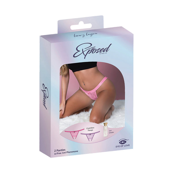 Magic Silk Pheromone Panties Crotchless Thong 2-Pack Lilac/Rose Queen Size