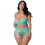 Magic Silk Caribbean Crush Demi Bra & Thong with Garter Set Aqua Glow Queen Size