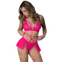 Magic Silk Pink Kink Bralette, High Leg Panty & Garter Skirt Set Pink Glow L/XL