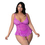 Magic Silk Butterfly Fantasies Basque & Cheeky Panty Set Neon Purple Queen Size