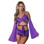 Magic Silk Glimmer Wrap Bralette, Booty Shorts & Sleeve Set Purple Disco S/M