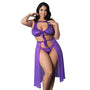 Magic Silk Glimmer High Neck Crop Top, Flowy Skirt & Tanga Set Purple Disco Queen Size