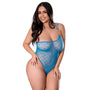 Magic Silk Flirty Hearts One Shoulder Thong Teddy with Snap Crotch Blue Sugar Queen Size