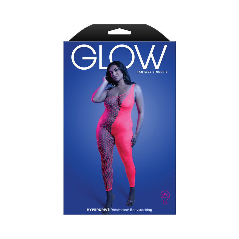 Fantasy Lingerie Glow Hyperdrive UV Reactive Rhinestone Bodystocking Queen Size