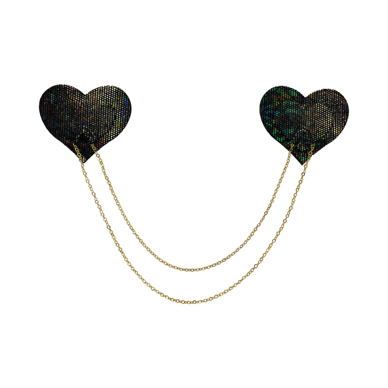 Pastease Chains: Black Shattered Disco Ball Heart with Gold Chains Pasties