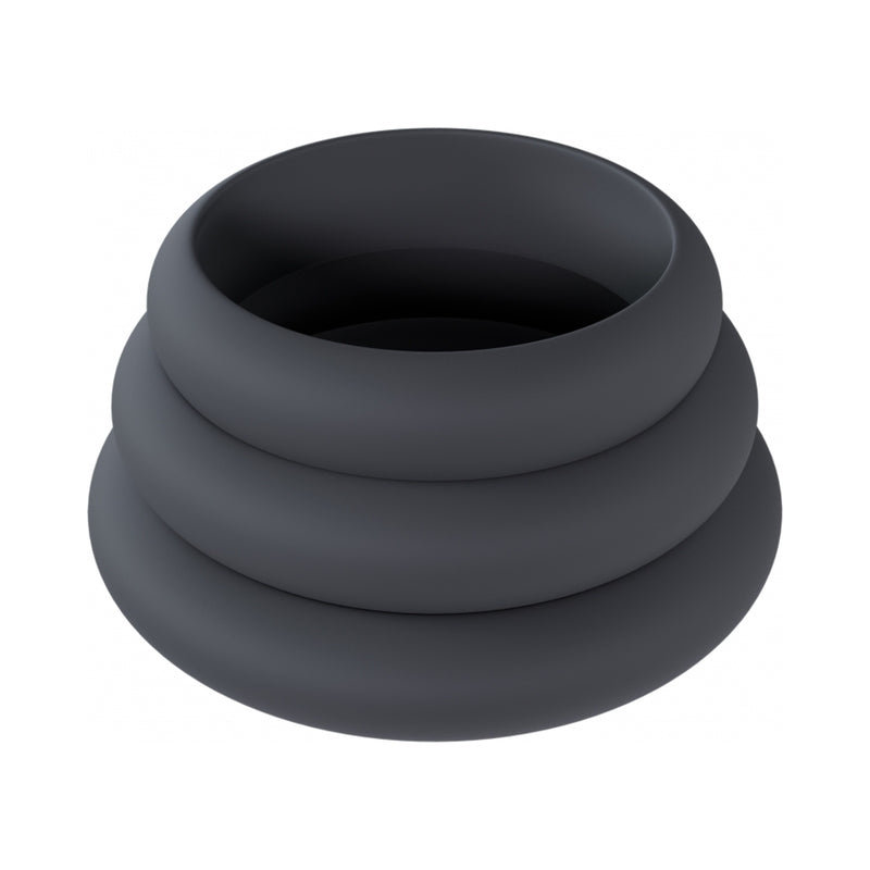 LEVELZ Wide O Silicone Cock Ring Set of 3 (30 mm/35 mm/42 mm) Black