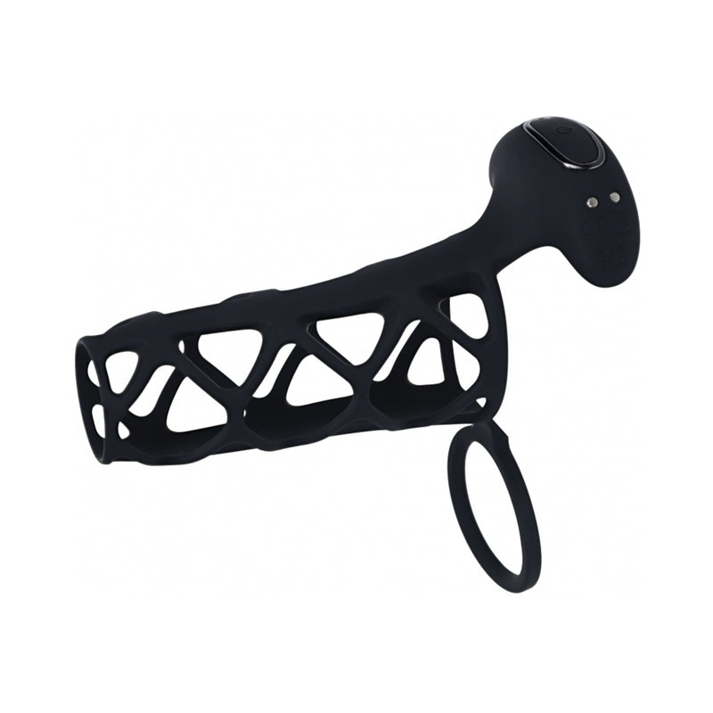 LEVELZ Vibrating Cage Silicone Cock Sleeve & Ball Ring Black