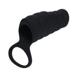 LEVELZ Vibrating Ribbed Silicone Cock Sleeve & Ball Ring Black