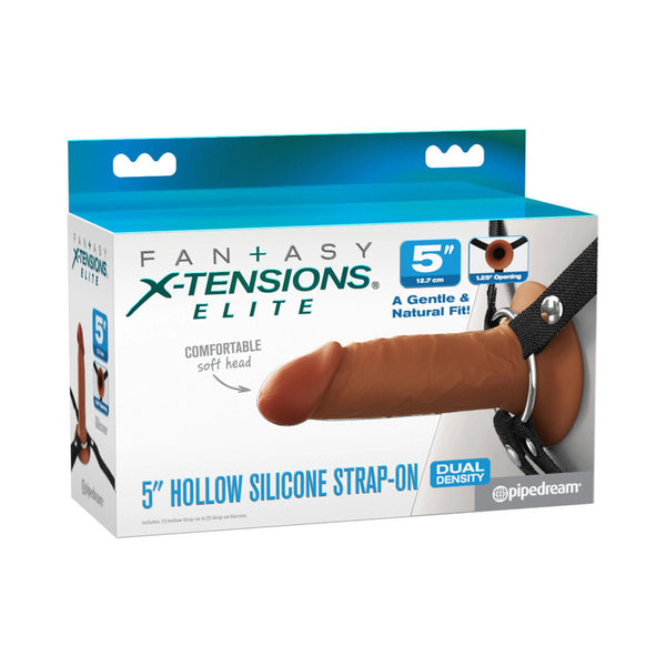 Fantasy X-Tensions Elite Silicone Hollow Strap-On Dual Density 5 in. Brown