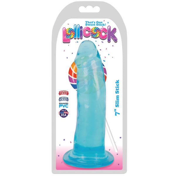 Curve Toys Lollicock Slim Stick 7 in. Dildo with Suction Cup Berry Ice