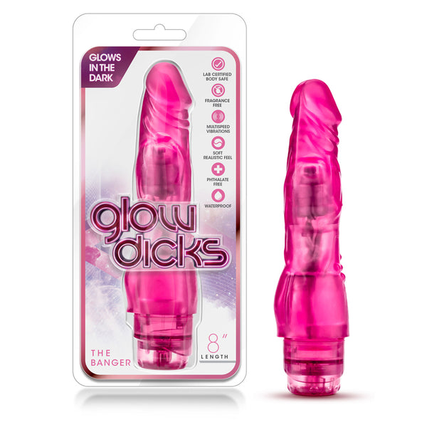 Blush Glow Dicks The Banger Realistic 8 in. Vibrating Dildo Pink