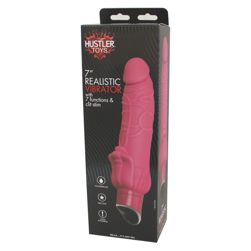 Hustler 7in Realistic Vibrator w/7 Functions & Clit Stim