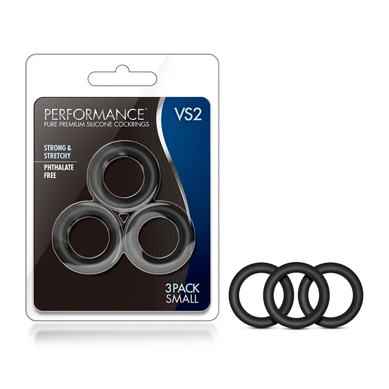 Blush Performance VS2 Pure Premium Silicone Cockrings 3-Pack Small Black