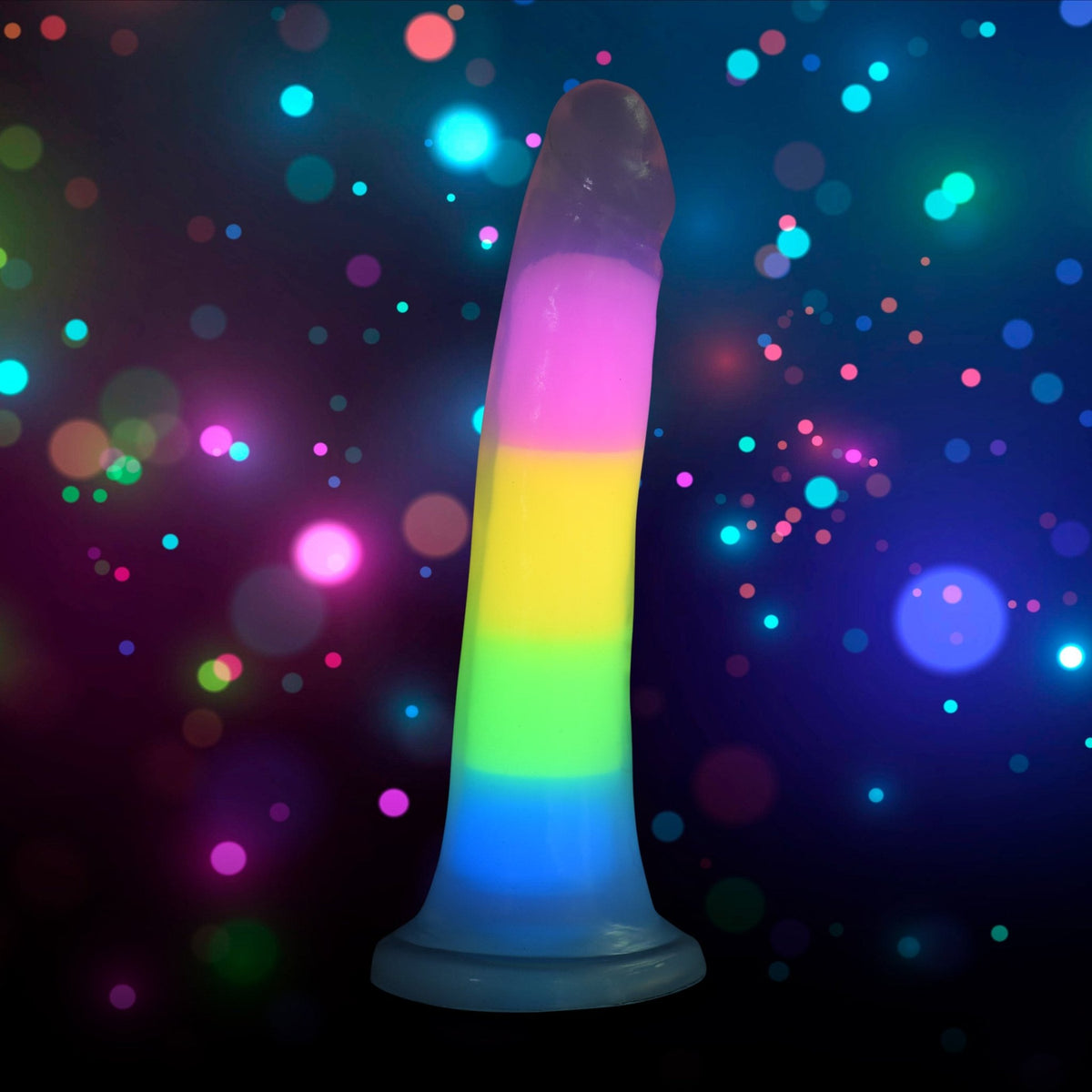 7 Inch Glow - in - the - Dark Rainbow Silicone Dildo - Royal Sins