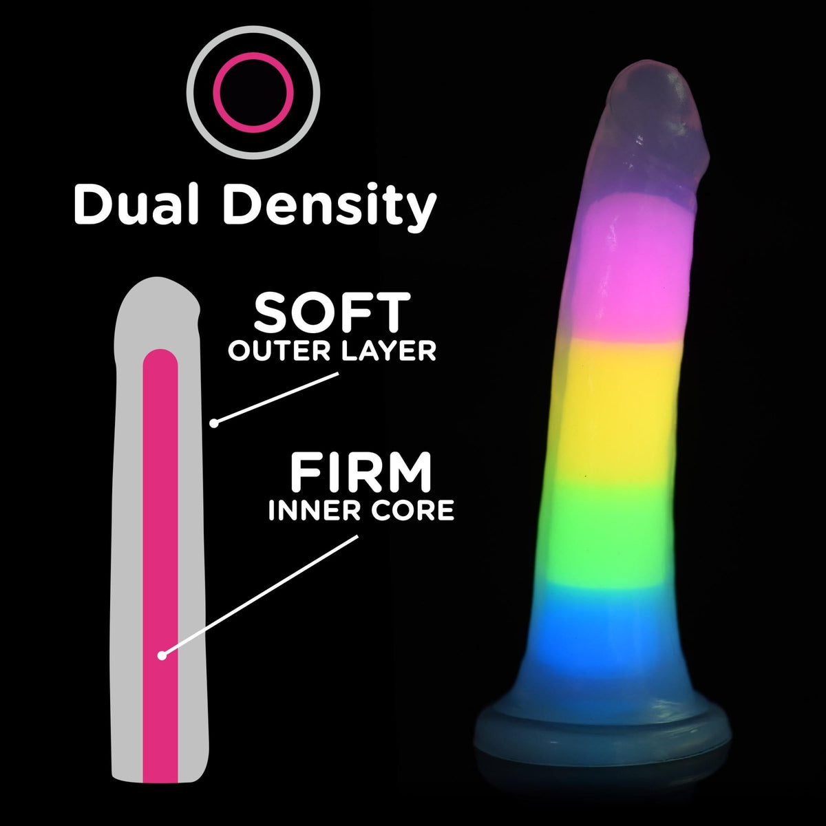 7 Inch Glow - in - the - Dark Rainbow Silicone Dildo - Royal Sins