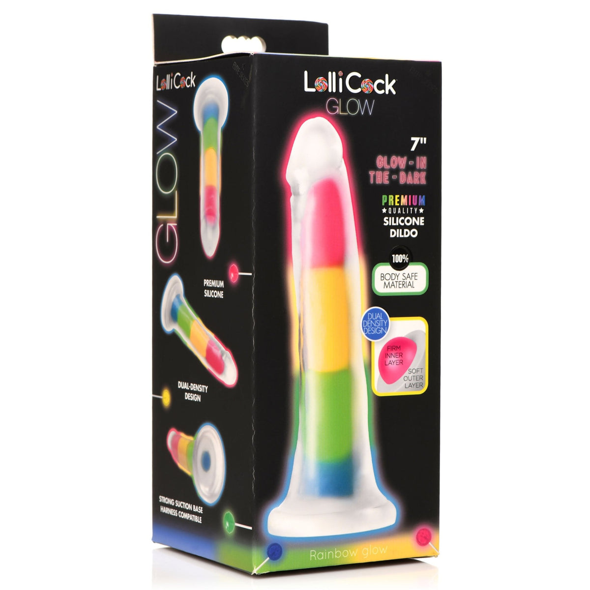 7 Inch Glow - in - the - Dark Rainbow Silicone Dildo - Royal Sins