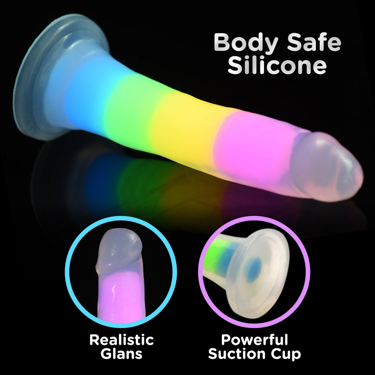 7 Inch Glow - in - the - Dark Rainbow Silicone Dildo - Royal Sins