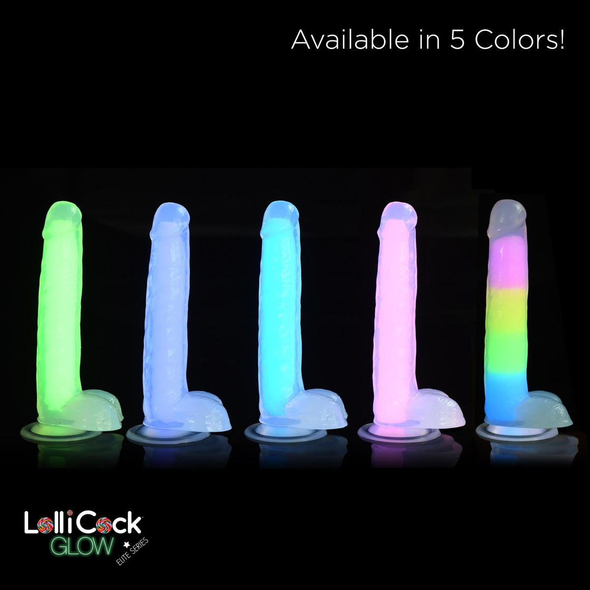 7 Inch Glow - in - the - Dark Rainbow Silicone Dildo with Balls - Royal Sins