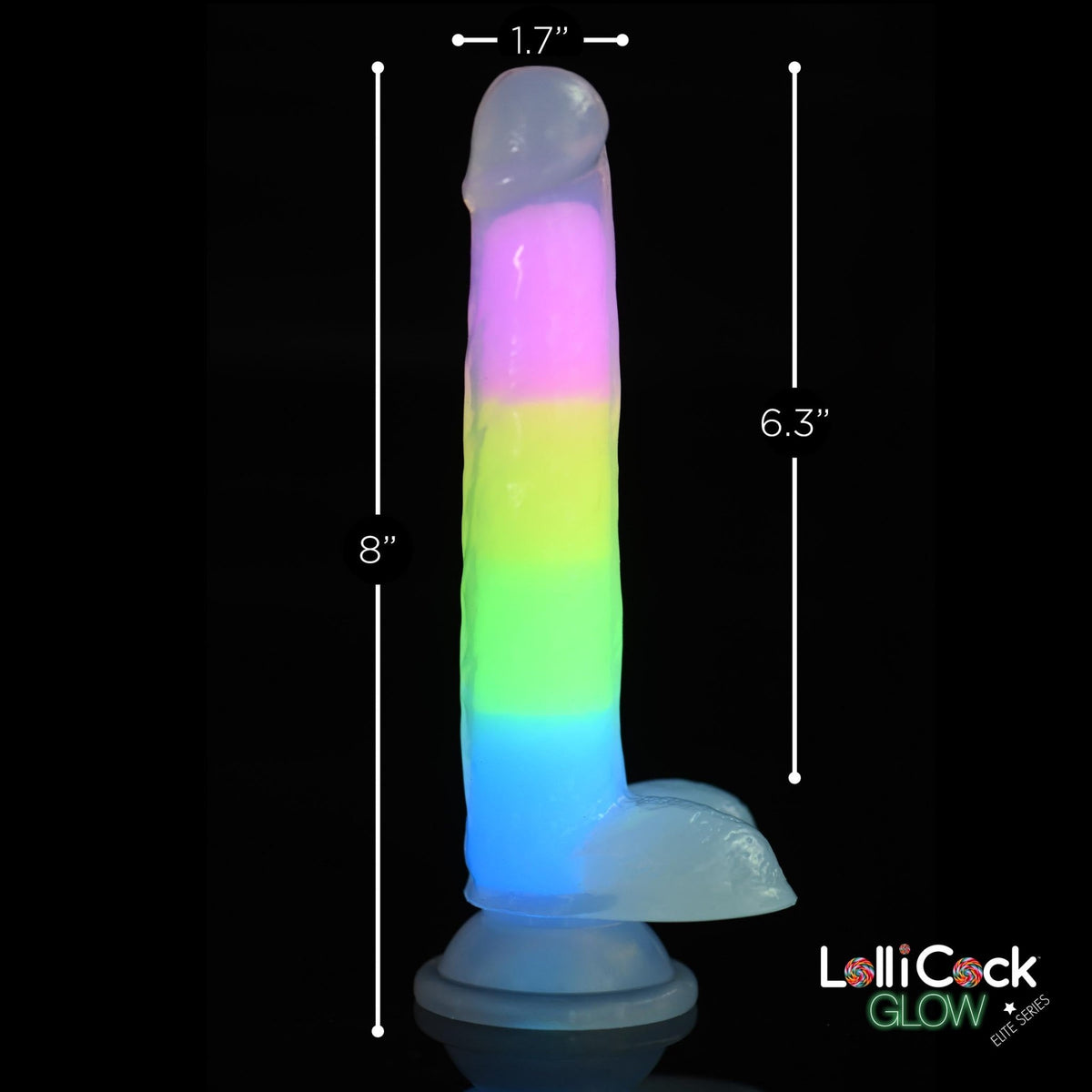 7 Inch Glow - in - the - Dark Rainbow Silicone Dildo with Balls - Royal Sins